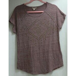 Lucky Brand Women's Medium T-Shirt Terracotta Short Sleeve Aztec Embellished EUC